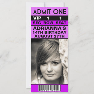 Orchid Purple VIP Photo Ticket Birthday Party Invitation