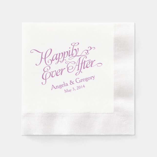 Orchid Purple White Happily Ever After Wedding Napkin (Front)