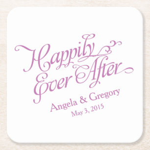 Orchid Purple White Happily Ever After Wedding Square Paper Coaster