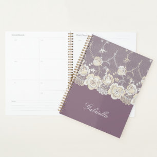 Orchid Purple White Lace Floral Planner