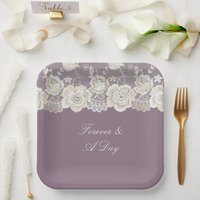 Orchid Purple White Lace Floral Wedding Paper Plate (Wedding)