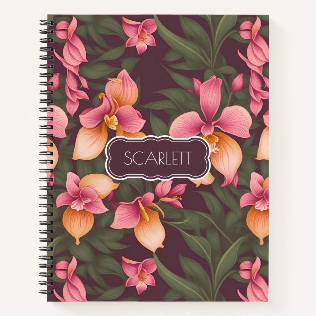 Orchid Retro Colourful Personalised Pattern Notebook (Front)