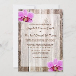 Orchid Rustic Barn Wood Wedding Invitations