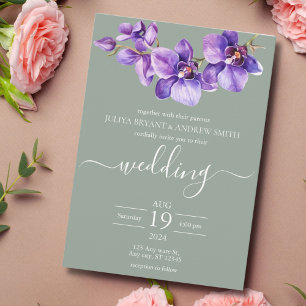 Orchid sea green Script wedding Invitation
