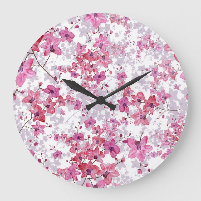 Orchid: singular red beauty. large clock (Front)