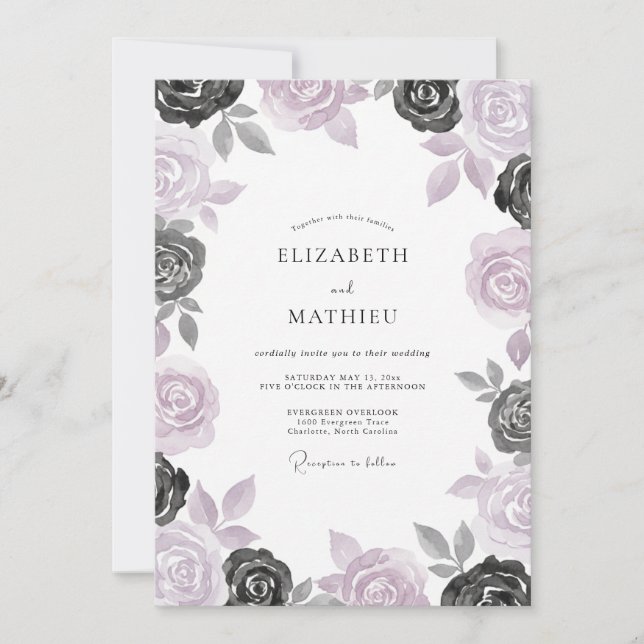 Orchid Slate Rose Wedding Invitation (Front)