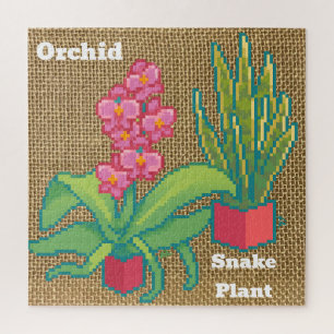 Orchid, snake plant Pixelart, Pixel Art Jigsaw Puzzle