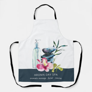 ORCHID STONE  NAVY WATERCOLOR SPA MASSAGE THERAPY APRON