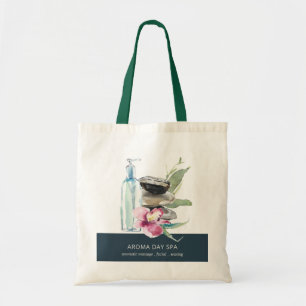 ORCHID STONE  NAVY WATERCOLOR SPA MASSAGE THERAPY TOTE BAG