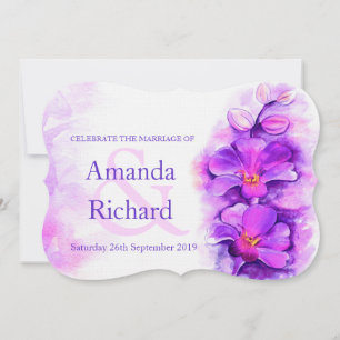 Orchid stylised watercolor purple wedding invite
