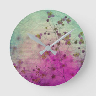 Orchid teal and purple floral round clock