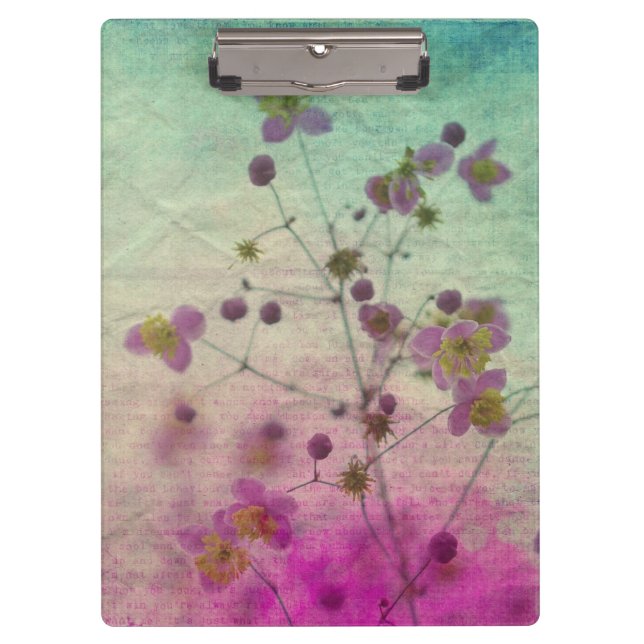 Orchid teal and purple floral script texture look clipboard (Front)