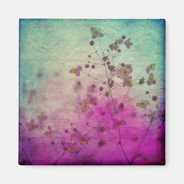 Orchid teal purple floral and script magnet (Front)