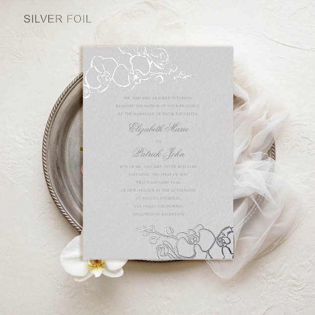 Orchid Timeless Ivory Classic Formal Wedding (orchid wedding invitation formal traditional classic parents ivory faux embossed art sketch foil)
