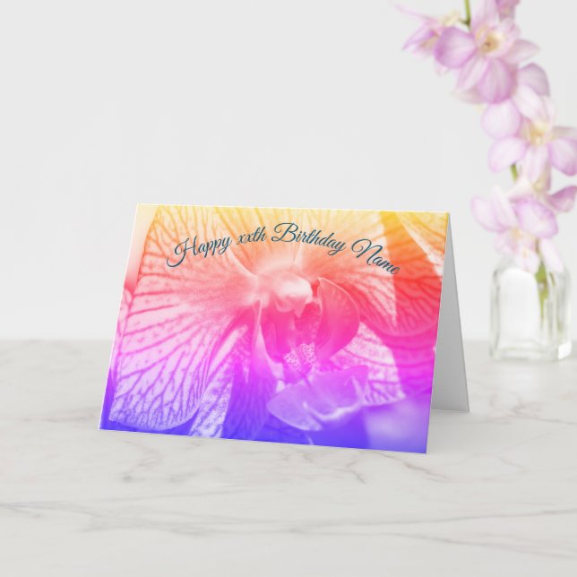 Orchid Up Close Rainbow Personalised Birthday  Card (Orchid)