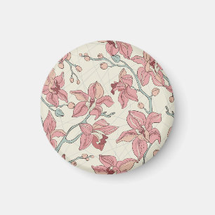 Orchid Vintage Pattern: Elegant Paper Magnet