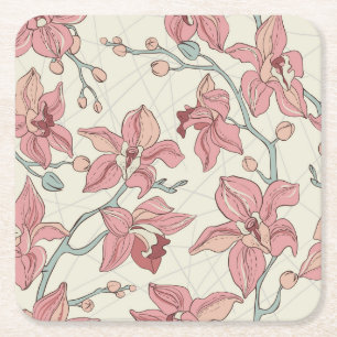 Orchid Vintage Pattern: Elegant Paper Square Paper Coaster