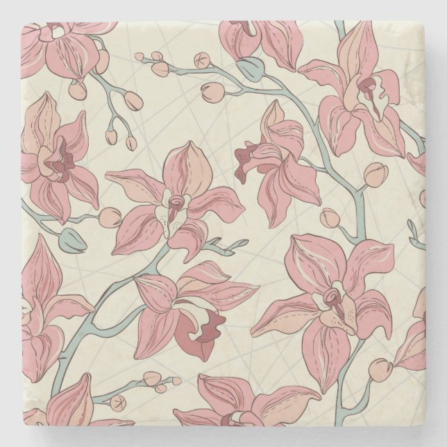 Orchid Vintage Pattern: Elegant Paper Stone Coaster (Front)