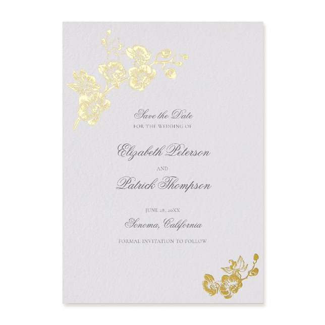 Orchid Vows Ivory Formal Classic Wedding Save Date (formal wedding save the date card orchids gold foil modern classic traditional art ivory elegant)