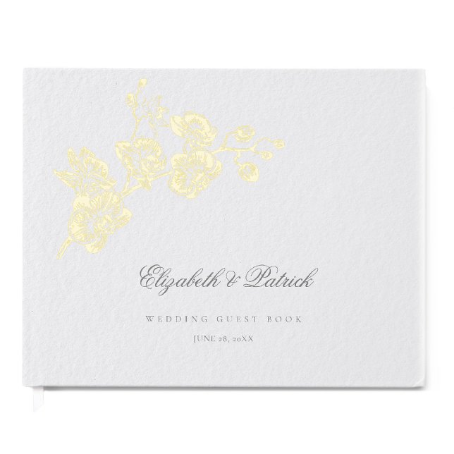 Orchid Vows Ivory Formal Modern Classic Wedding Guest Book (formal wedding guest book orchids gold foil modern classic traditional art ivory elegant royal)