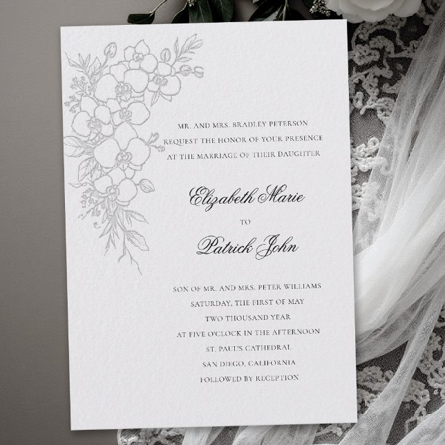 Orchid Waltz Formal Traditional Ivory Wedding Invitation (orchid wedding invitation ivory formal waltz modern classic traditional black tie parents hosting)
