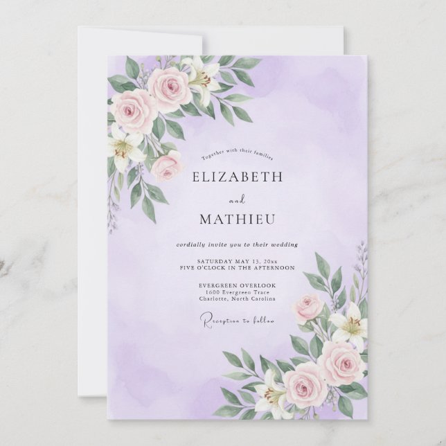 Orchid Watercolor Leaf Wedding Invitation (Front)