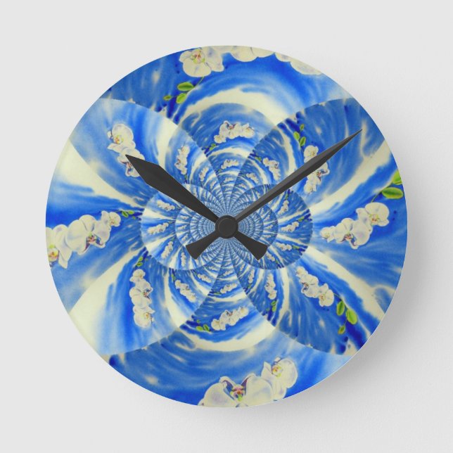Orchid Watercolor painting, breeze, Clouds Mandala Round Clock (Front)