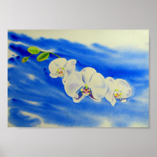 Orchid Watercolor painting, breeze, Clouds Poster