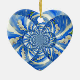Orchid Watercolor painting, Clouds Mandala Ceramic Ornament