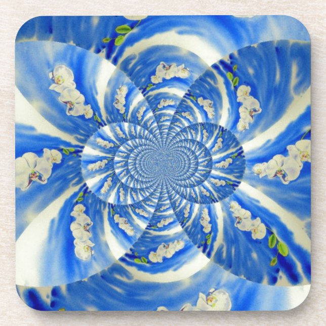 Orchid Watercolor painting, Clouds Mandala Coaster (Front)