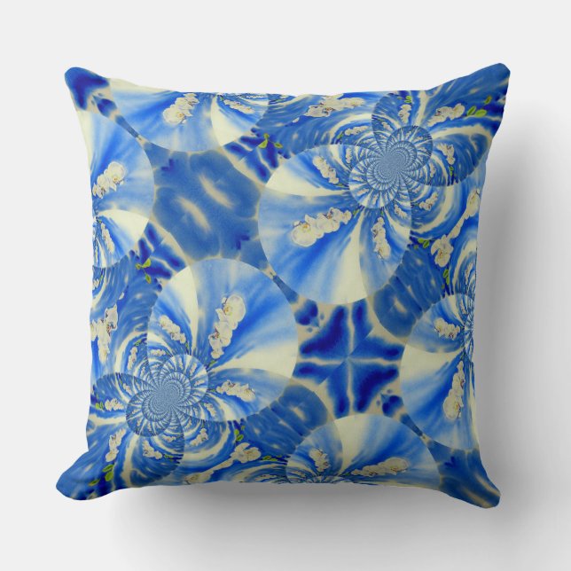 Orchid Watercolor painting, Clouds Mandala Cushion (Front)