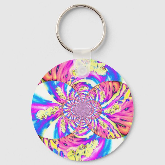 Orchid Watercolor painting, Clouds Mandala Key Ring (Front)