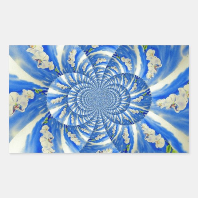 Orchid Watercolor painting, Clouds Mandala Rectangular Sticker (Front)