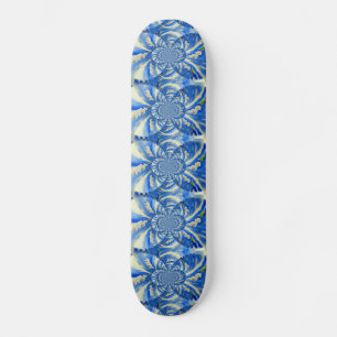 Orchid Watercolor painting, Clouds Mandala Skateboard