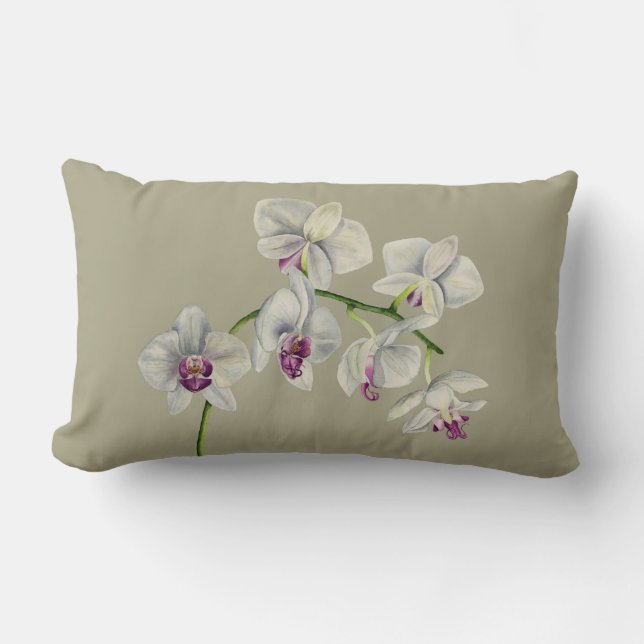 Orchid Watercolor Painting Lumbar Cushion (Front)