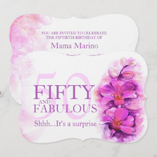 Orchid watercolor purple fifty and fabulous invitation