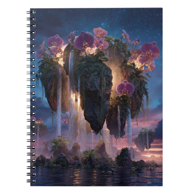 Orchid Waterfall Floating Island Fantasy Art Noteb Notebook (Front)