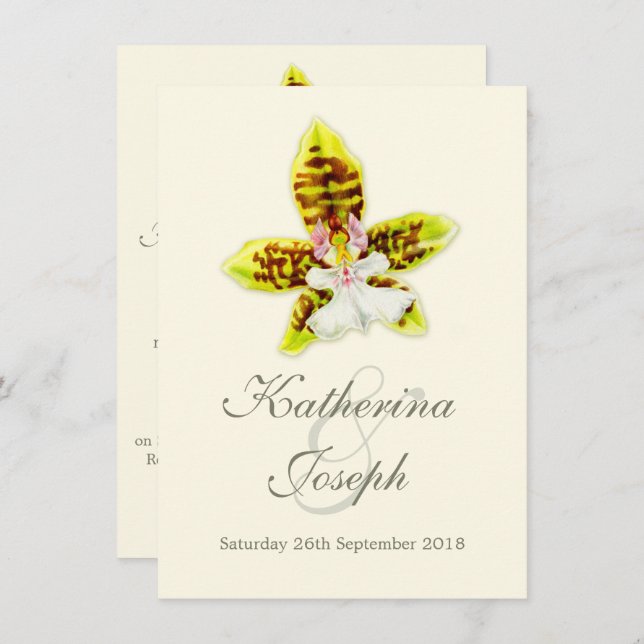 Orchid wedding flower painting invitation (Front/Back)