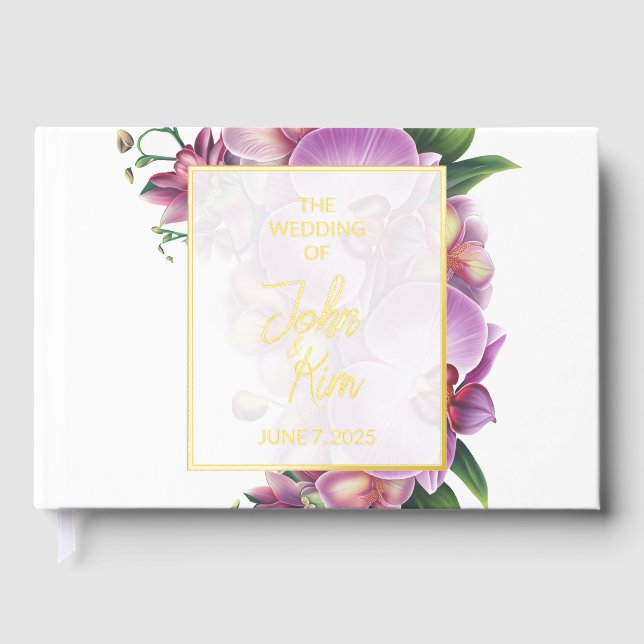Orchid Wedding Foil Guest Book (Front)