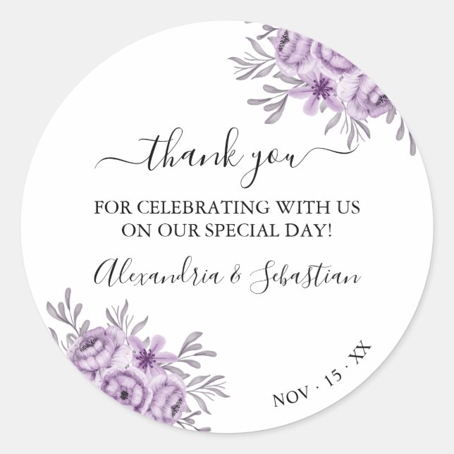 Orchid Wedding Thank You Classic Round Sticker (Front)