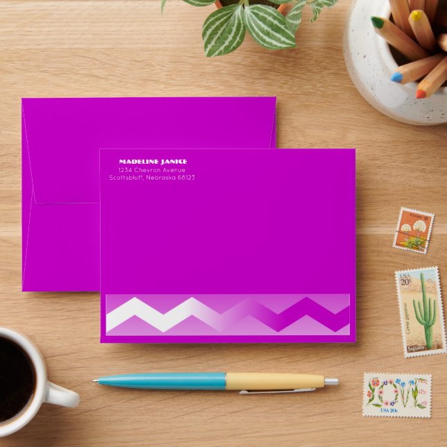Orchid & White Chevron Address Envelopes (Desk)