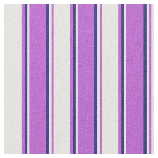 Orchid, White & Midnight Blue Coloured Lines Fabric (Close Up)