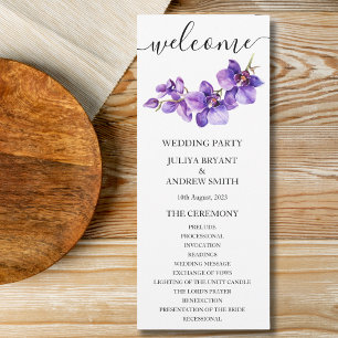 Orchid white script wedding Program card