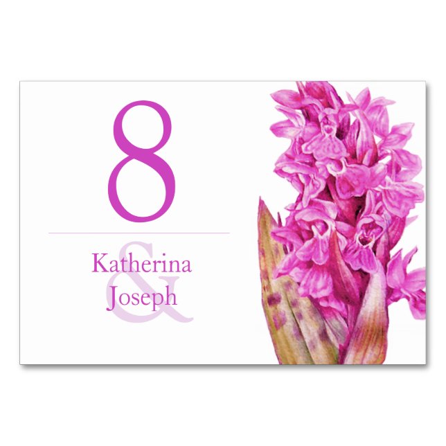 Orchid wildflower purple wedding table card (Front)