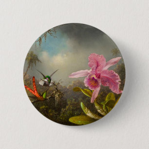 Orchid with Two Hummingbirds Heade 6 Cm Round Badge