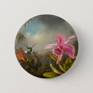 Orchid with Two Hummingbirds Heade 6 Cm Round Badge