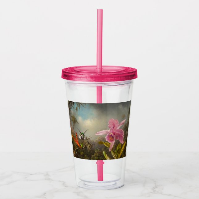 Orchid with Two Hummingbirds Heade Acrylic Tumbler (Front)