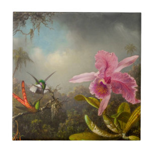 Orchid with Two Hummingbirds Heade Ceramic Tile