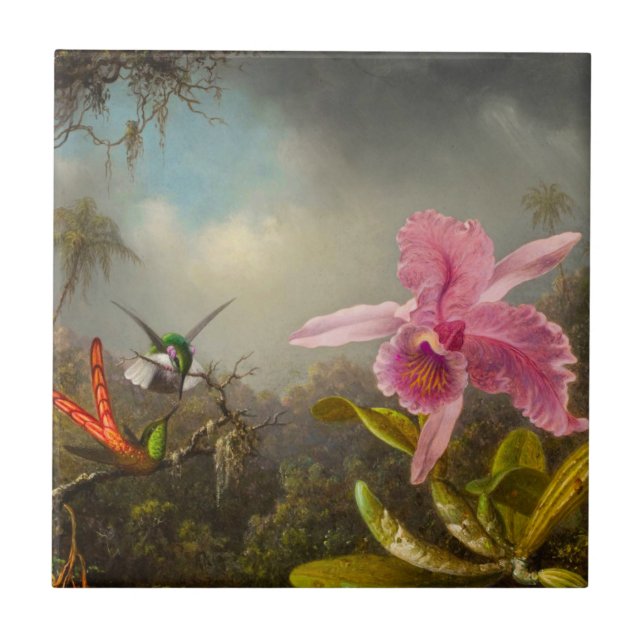 Orchid with Two Hummingbirds Heade Ceramic Tile (Front)