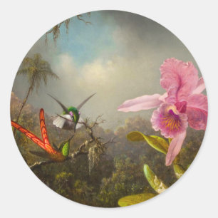 Orchid with Two Hummingbirds Heade Classic Round Sticker